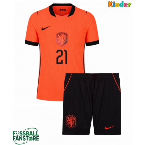 Niederlande Frenkie de Jong #21 Replik Heimtrikot Kinder WM 2026 Kurzarm (+ Kurze Hosen)